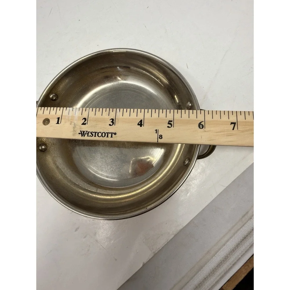 Vintage Copper Pan Brass Handles Stainless‎ Steel Lined Round Skillet Cookware